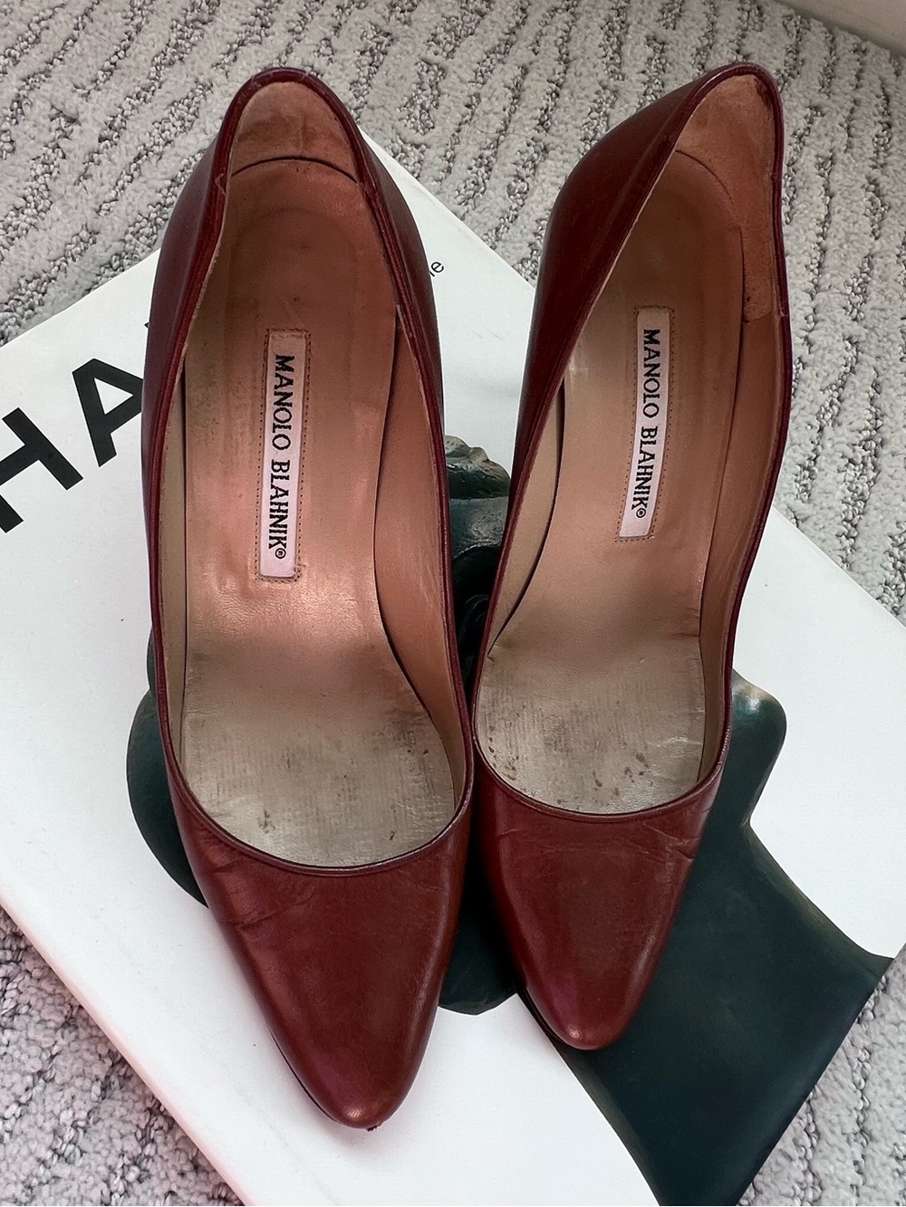 Manolo Blahnik Women's Brown Leather Pointed-Toe Pumps